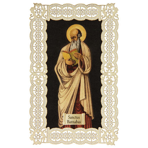 Image pieuse de Saint Barnabé décorée de dentelle 11x7 cm 1