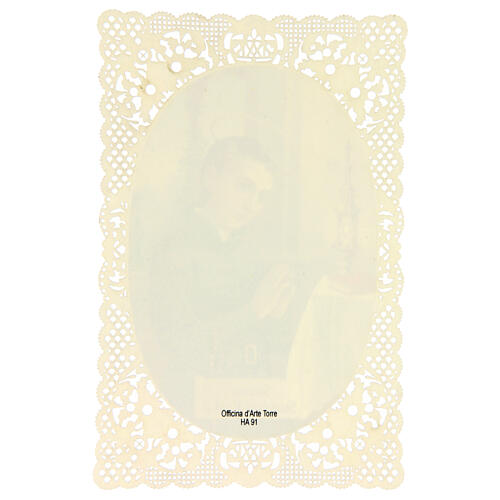 Santinho de Santo Estanislau Kostka com decoração em renda 11x7 cm 2