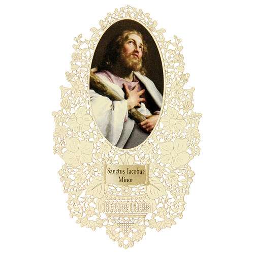 Holy card of Saint James the Lesser with lace decoration, 4x3 in 1