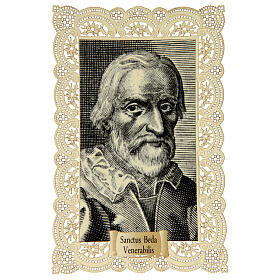 Spitzenbildchen, Heiliger Beda der Ehrwürdige, Heiligenbildchen mit Spitzendekor, 11 x 7 cm