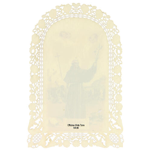 Spitzenbildchen, Heiliger Johannes von Capestrano, Heiligenbildchen mit Spitzendekor, 11 x 7 cm 2