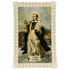 Holy card of St. Hyacinth with lace decoration, 11x7 cm
