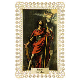Spitzenbildchen, Heiliger Wenzeslaus, Heiligenbildchen mit Spitzendekor, 11 x 7 cm