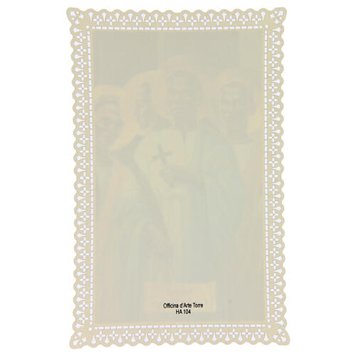 Santinho de São Carlos Luanga decorado com renda 11x7 cm 2