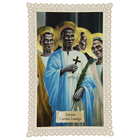 Holy card of St. Charles Lwanga with lace decoration, 11x7 cm