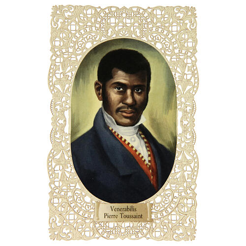 Santinho do Venerável Pierre Toussaint com detalhe rendado 11x7 cm 1