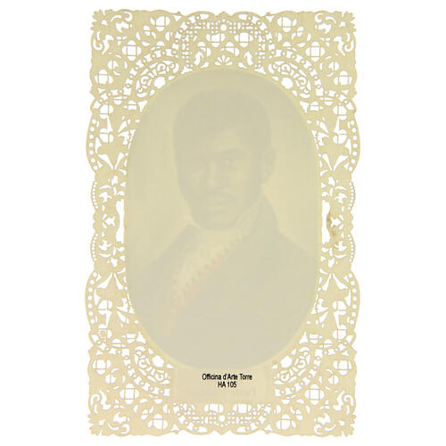 Santinho do Venerável Pierre Toussaint com detalhe rendado 11x7 cm 2