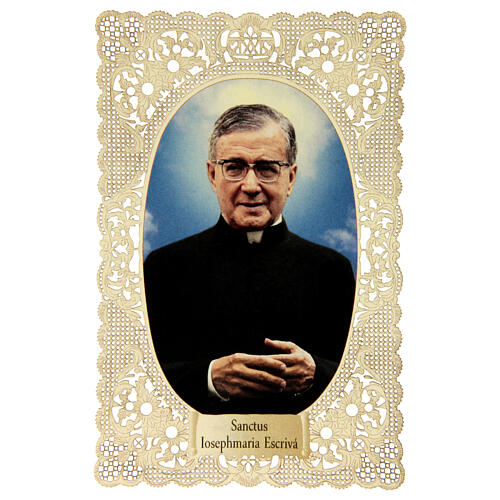 Santinho de São Josemaría Escrivá com decoração em renda 11x7 cm 1