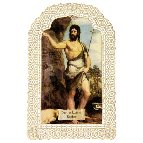 Saint John the Baptist, lace-adorned holy card, 4x3 in 1