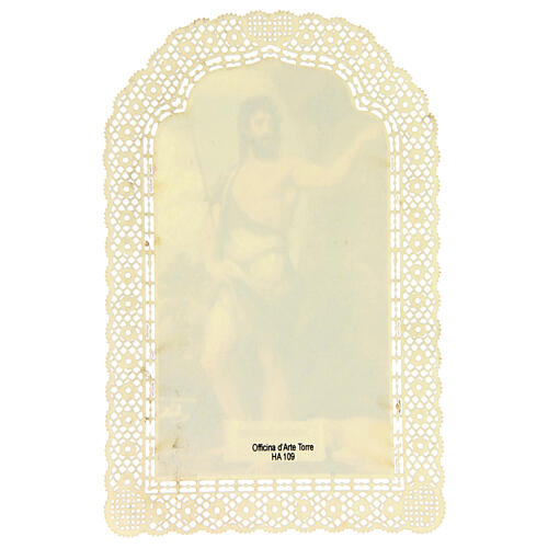 Santinho de São João Batista decorado com renda 11x7 cm 2