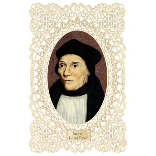 Santinho de São John Fisher com moldura em renda 11x7 cm 1