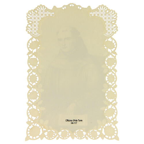 Obrazek religijny - św. Junípero Serra, z koronkową dekoracją, 11 × 7 cm 2