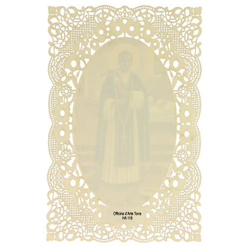 Santinho de São Martinho de Porres com decoração em renda 11x7 cm 2
