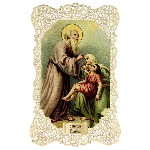 Estampa religiosa de San Biagio con adornos de encaje 11x7 cm 1