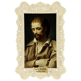 Estampa religiosa de San Benito José Labre con adorno de encaje 11x7 cm