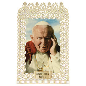 Estampa religiosa de San Juan Pablo II adorno de encaje 11x7 cm