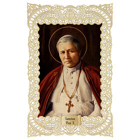 Estampa religiosa de San Pío X adorno de encaje 11x7 cm