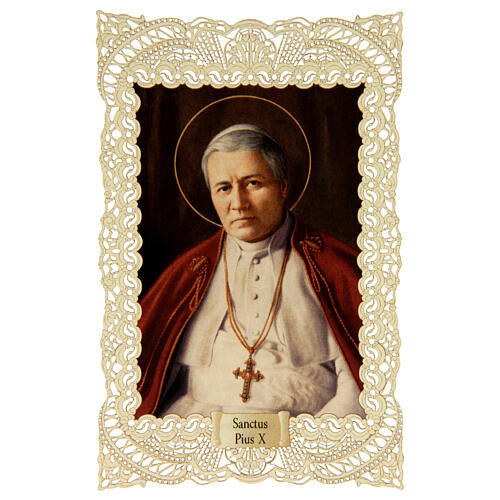 Santino di San Pio X decoro merlettato 11x7 cm 1
