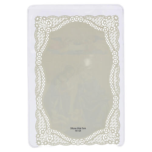 Santino Natività angeli in adorazione fondo oro 12x7 cm decoro merlettato 2