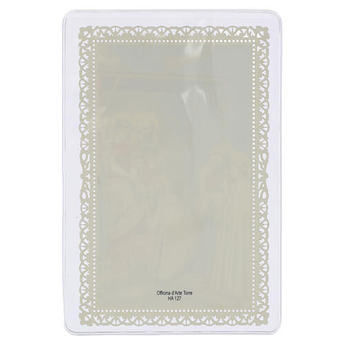 Santino Adorazione dei Magi cornice traforata 12x7 cm decoro merlettato 2