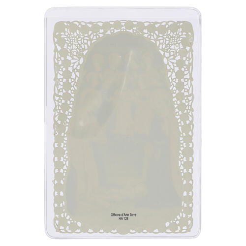 Image pieuse Nativité avec chœur d'anges fond sombre 12x7 cm bordure effet dentelle 2