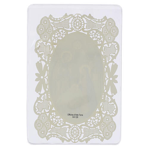 Image pieuse Nativité classique avec cabane et étoile 12x7 cm bordure en dentelle 2