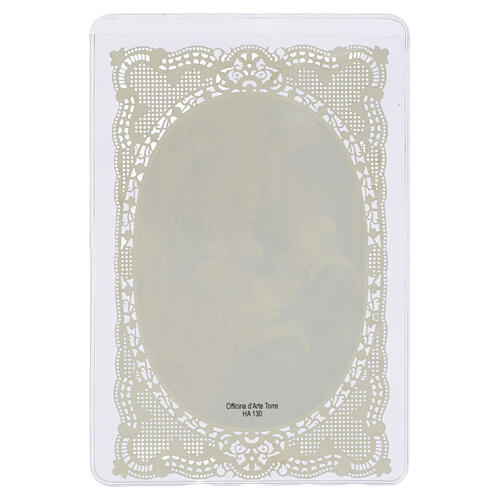 Lace-decorated holy card of the Adoration of the Magi, Flemish style, 5x3 in 2