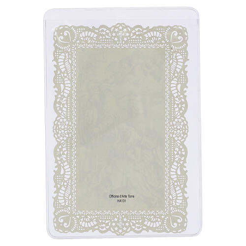 Obrazek religijny - Święta Rodzina w stylu drzeworytu, 12x7 cm, koronkowa dekoracja 2