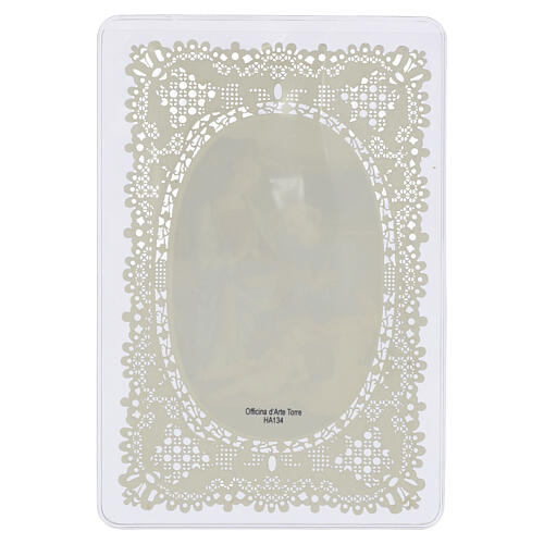Image pieuse Sainte Famille 12x7 cm, Enfant Jésus endormi, décor effet dentelle 2