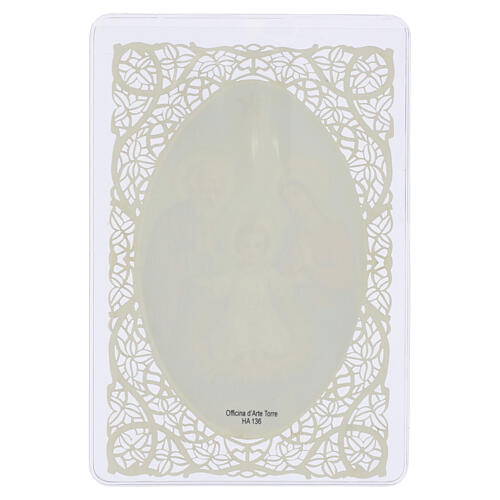 Spitzenbildchen, Heilige Familie mit dem Jesusknaben, Heiligenbildchen mit Spitzendekor, 12 × 7 cm 2