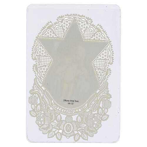 Santinho Nossa Senhora com o Menino e estrela decorada 12x7 cm borda rendilhada 2