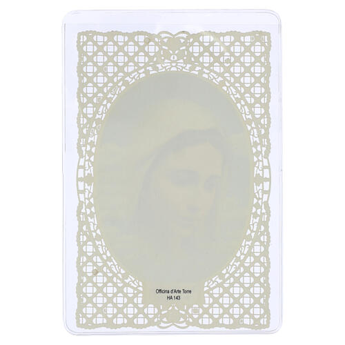 Holy card of Our Lady of Medjugorje, 5x3 in, lace-trimmed 2