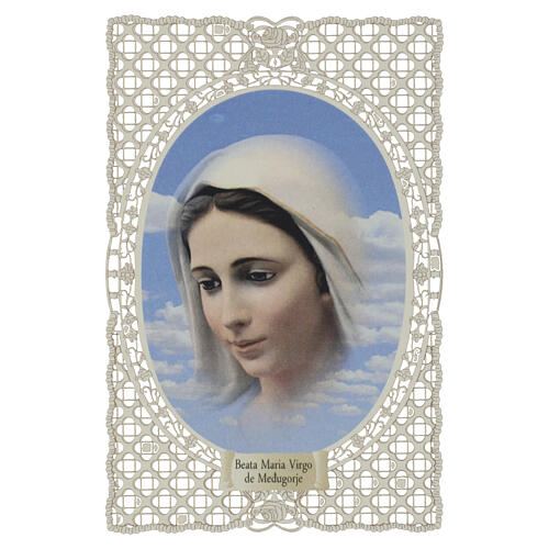Santinho Nossa Senhora de Medjugorje 12x7 cm decoro rendilhado 1