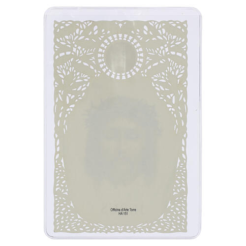 Image votive Jésus couronné d'épines 12x7 cm bordure en dentelle 2