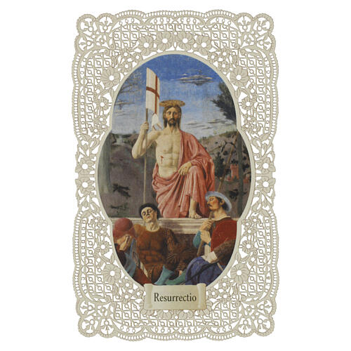 Santino Gesù Risorto 12x7 cm decoro merlettato 1