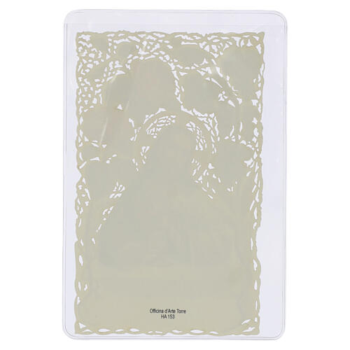 Holy card, Jesus with chalice and Eucharistic symbols, 5x3 in, lace-edged 2