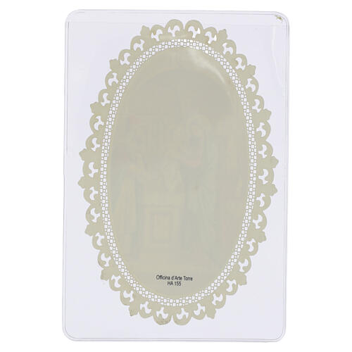 Holy card Presentation of the Child Jesus at the Temple with gilt frame 12x7 cm, lace-edged decoration 2
