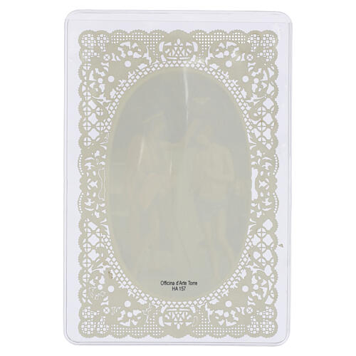Image pieuse Baptême de Jésus dans le Jourdain 12x7 cm bordure ajourée en dentelle 2
