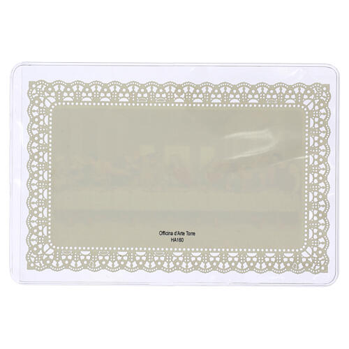 Spitzenbildchen, Letztes Abendmahl mit den Aposteln, Heiligenbildchen mit Spitzendekor, 12 × 7 cm 2