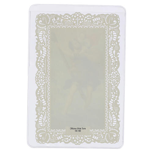 Saint Christopher holy card with Baby Jesus, 5x3 in, lace border 2