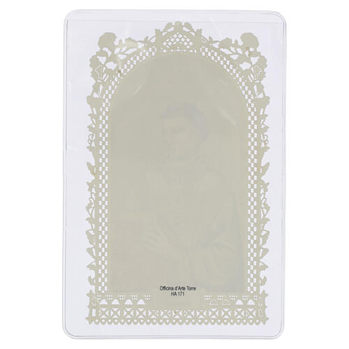 Saint Stephen holy card with Gospel Book 12x7 cm, lacework border 2