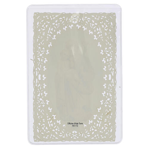 Estampa San José con Niño Jesús y lirio 12x7 cm decorada con encaje 2