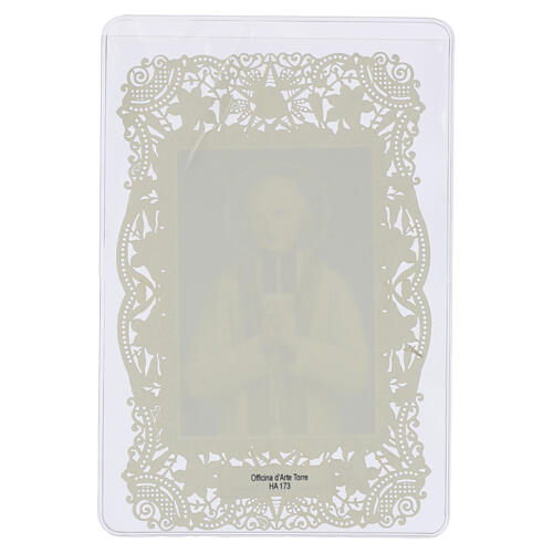 Obrazek religijny - św. Jana Marii Vianney, zielona stuła, 12x7 cm, ozdobna koronkowa ramka 2