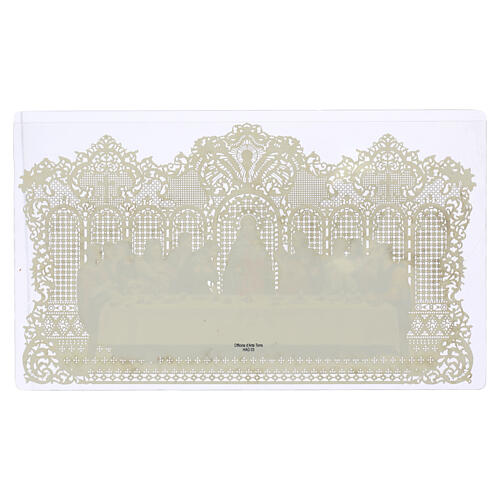 Last Supper holy card, gold background 12 x 21 cm, lace-like decoration 2