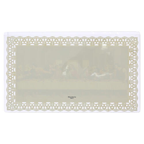 Holy card of the Last Supper, Leonardo‑inspired scene, 5x8 in, lace‑edged border 2