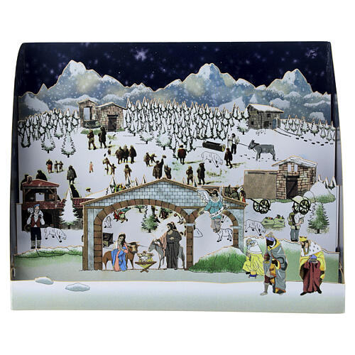 Carte de Noël pop-up montagnes enneigées et Nativité 1
