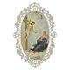 Holy Card of Saint Peregrine Laziosi with mystical vision, 5x3 in, lace border s1
