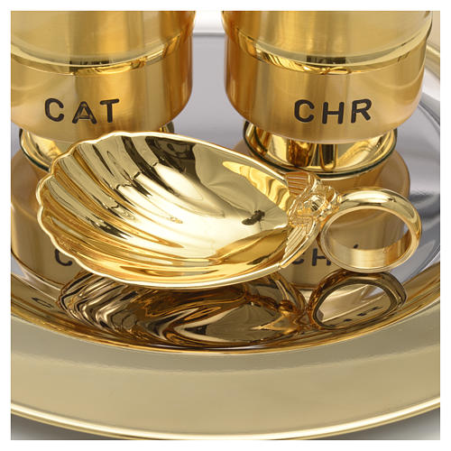 Holy Oils: set with brass stocks and a baptismal shell 5