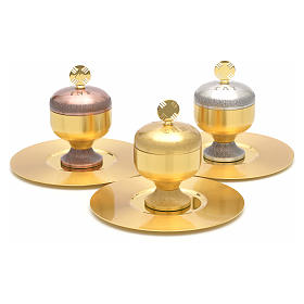 Holy oils: stocks in gold plated brass with a saucer