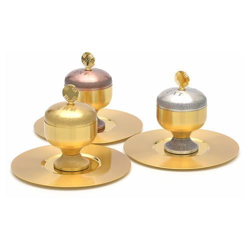 Holy oils: stocks in gold plated brass with a saucer 2